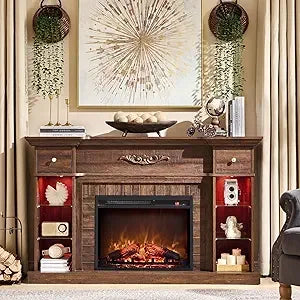 54 Inch Farmhouse Electric Fireplace TV Stand with LED Lighting Colors