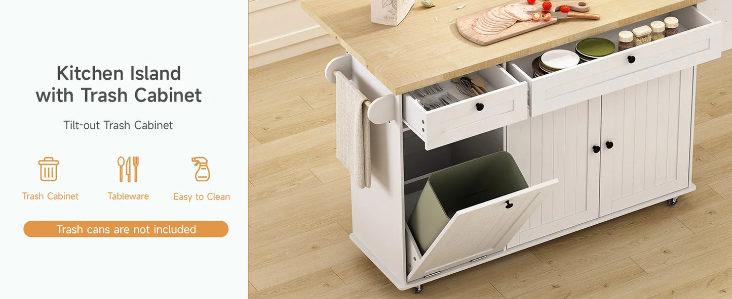 60" Mobile Kitchen Island Rolling Trolley with Power Outlet and Spice Rack