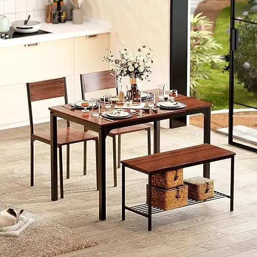 Modern 4-Piece Dining Table Set with Bench and Chairs for Kitchen