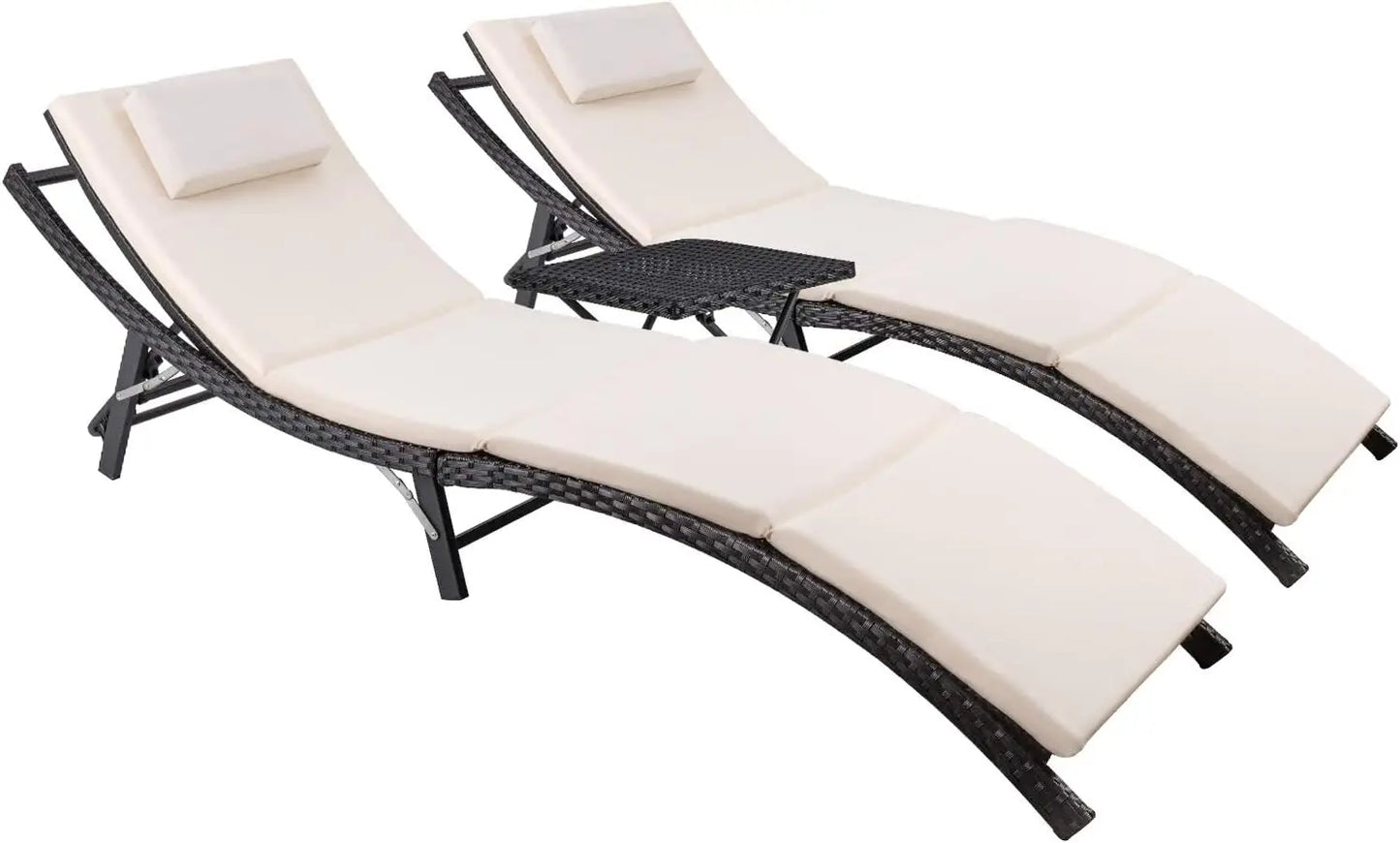 Ljustra Patio Chaise Lounge Set Outdoor Rattan Adjustable 3 Pieces