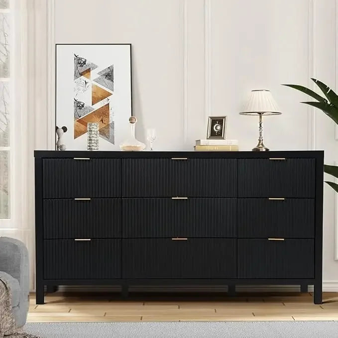 Mid Century Modern 9 Drawer Dresser TV Stand Storage Cabinet Wood