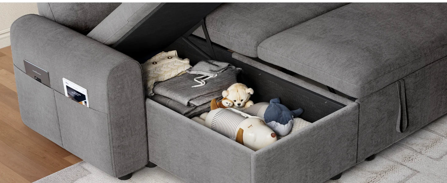 Ljustra L Shaped Sleeper Sofa Pull Out Couch Bed with Storage Chaise
