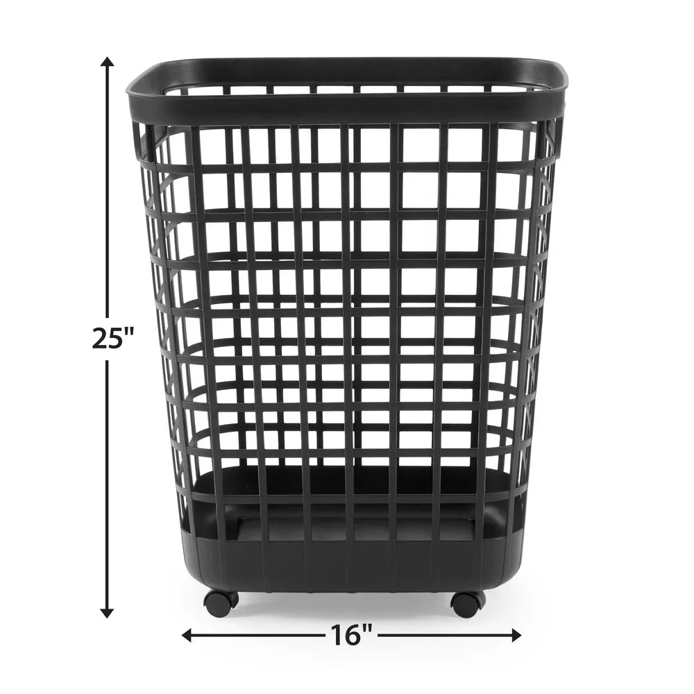Rolling Laundry Hamper 2.6 Bushel Open-Top Plastic with Casters