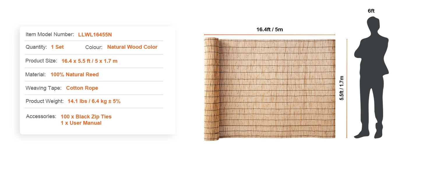 Natural Reed Fencing Roll 3.3ft x 13.3ft Outdoor Privacy Screen