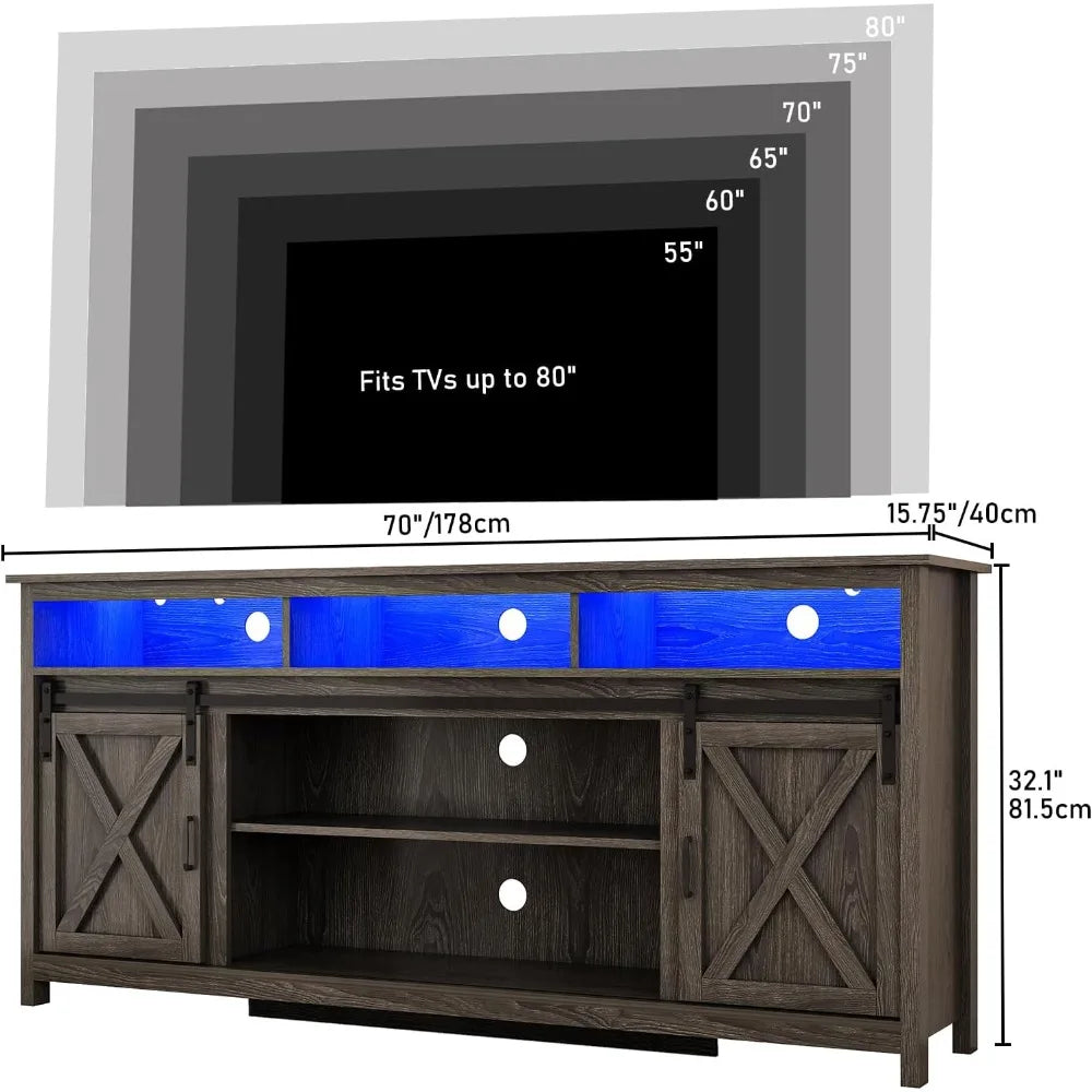 70 Inch LED Farmhouse TV Stand for 80 Inch TVs Storage Cabinets