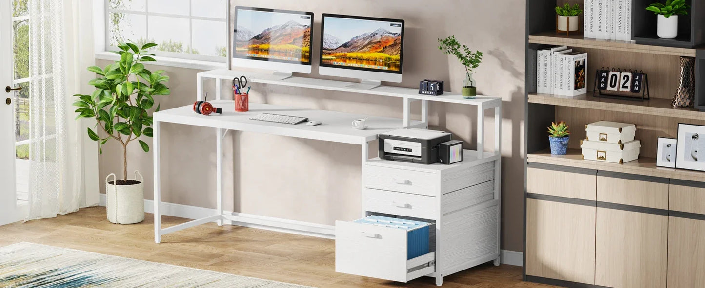 Ljustra 63 Inch Ergonomic Computer Desk with File Drawer Cabinet