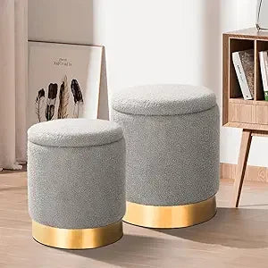 Round Set of 2 Ottoman Storage Multifunctional Chair for Living Room Bedroom