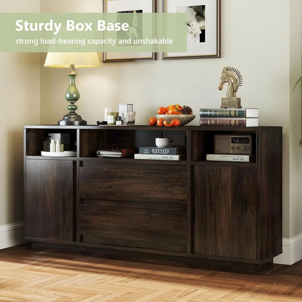 63 Inch Buffet Cabinet Mid Century Modern Storage Sideboard Coffee Bar