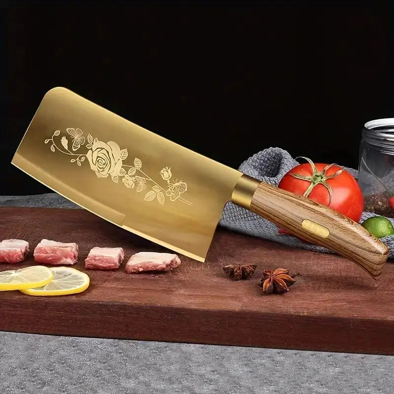 4-Piece Titanium-Coated Kitchen Knife Set for Home and Commercial Use