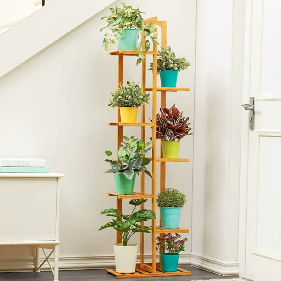Bamboo Corner Tall Plant Stand Rack Indoor Outdoor Multiple Flower Holder