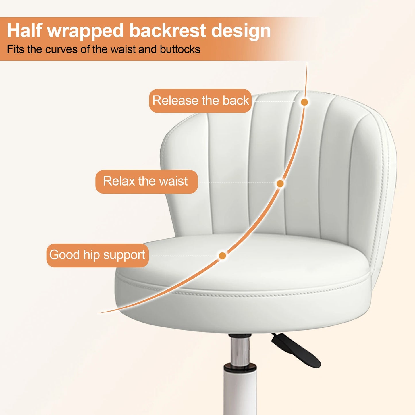 Small Round Rolling Desk Chair Armless PU Leather Height Adjustable