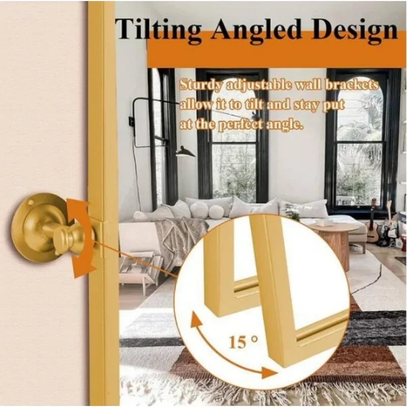 Gold Pivot Bathroom Mirror 38x26 Tilted Beveled Vanity Wall Mirror