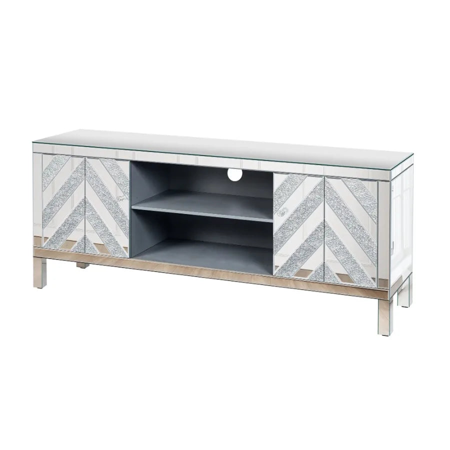 Mirrored TV Stand for 65 Inch TV Console Table with Storage Cabinets