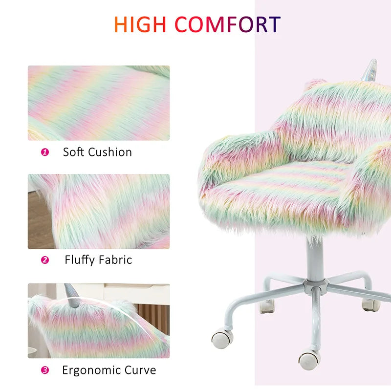 Ljustra Fluffy Unicorn Office Chair Kids Desk Chair with Armrest Support