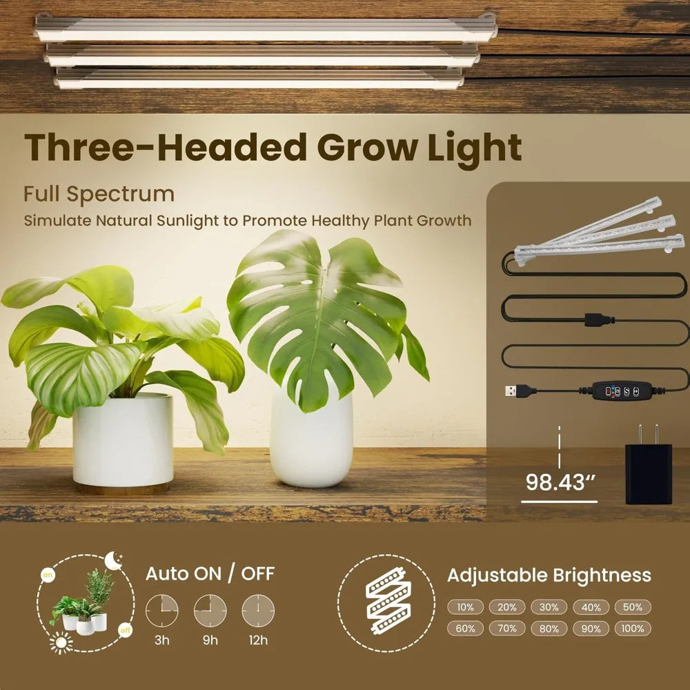 65 Inch Indoor Plant Stand with Grow Lights Tiered Metal Shelf with Wheels