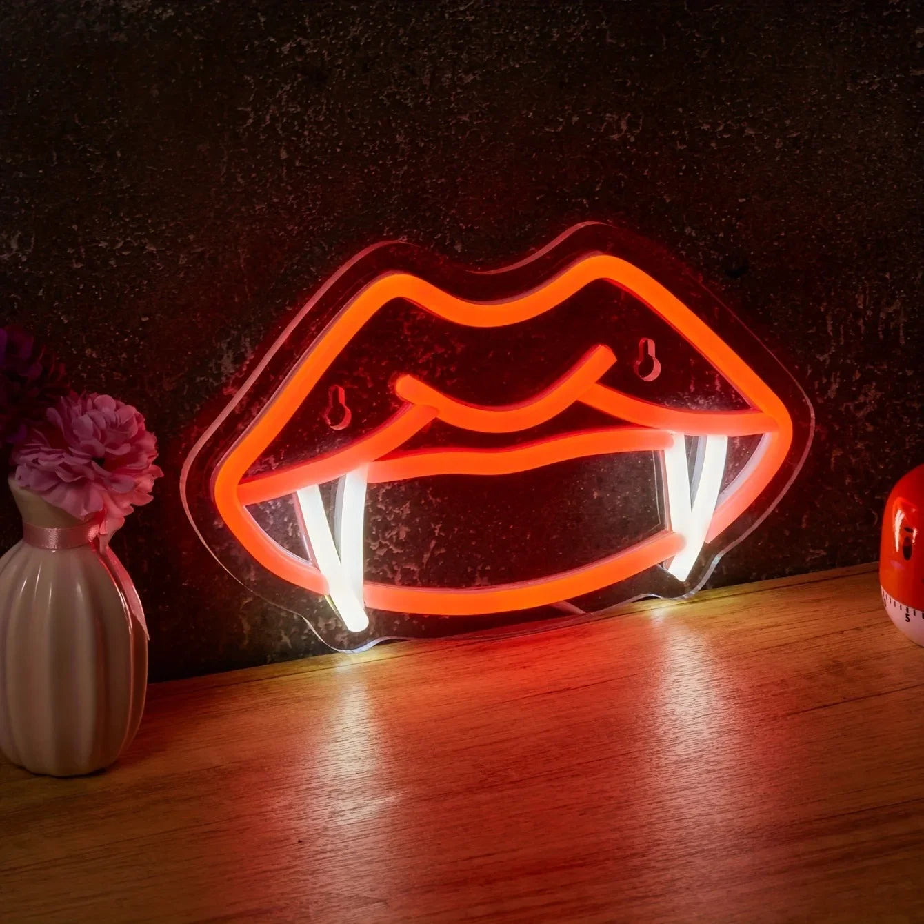 Neon Vampire Teeth Lips LED Light Gothic Style Wall Decoration