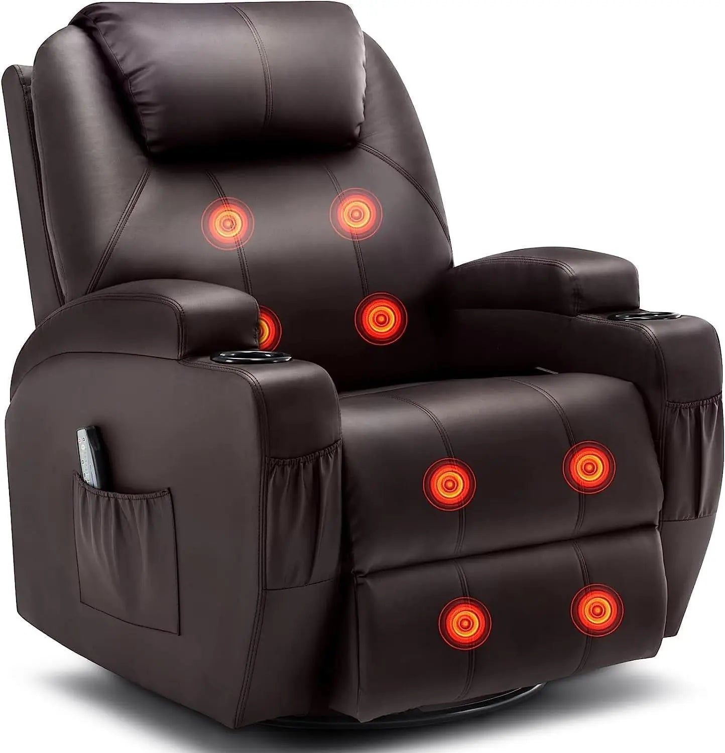Rocker Recliner Chair with Massage and Heat 360° Swivel Cup Holder