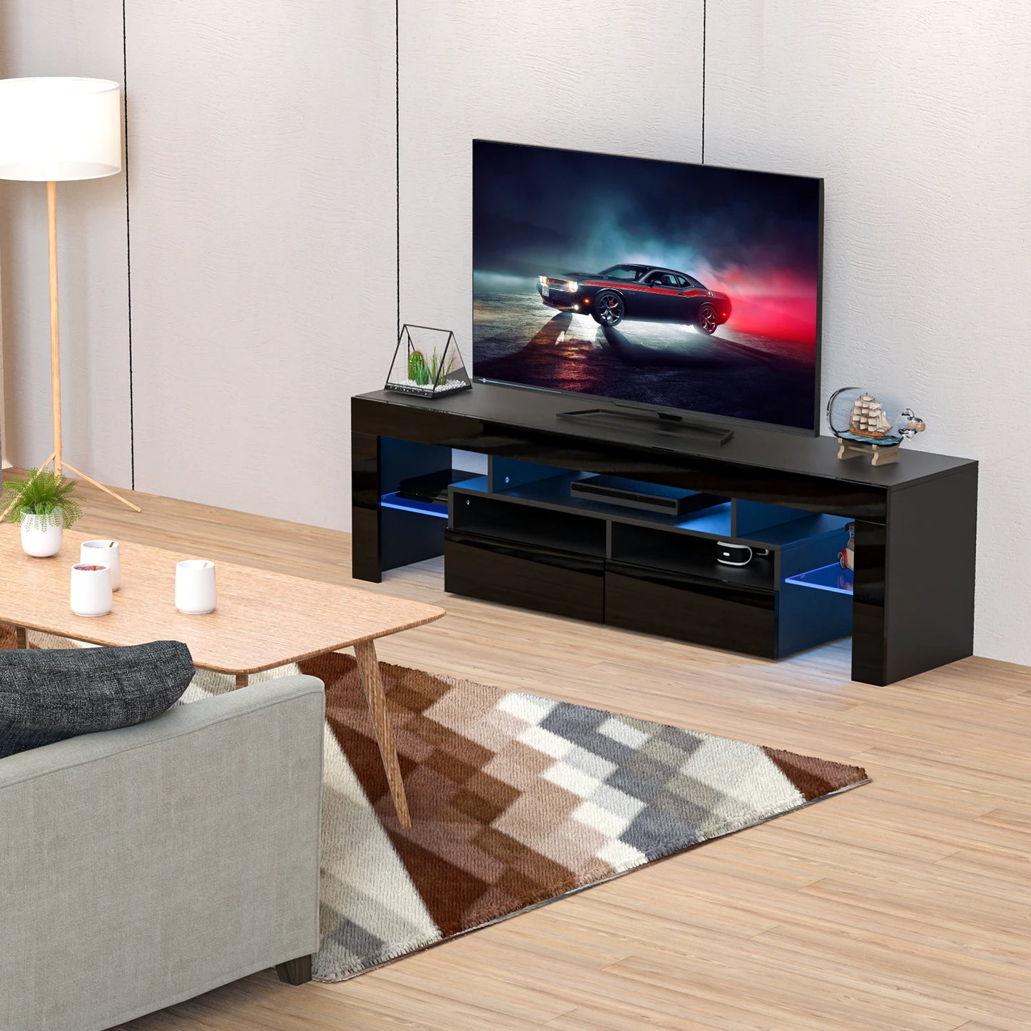 LED TV Stand Modern High Gloss Storage Cabinet with RGB Lighting