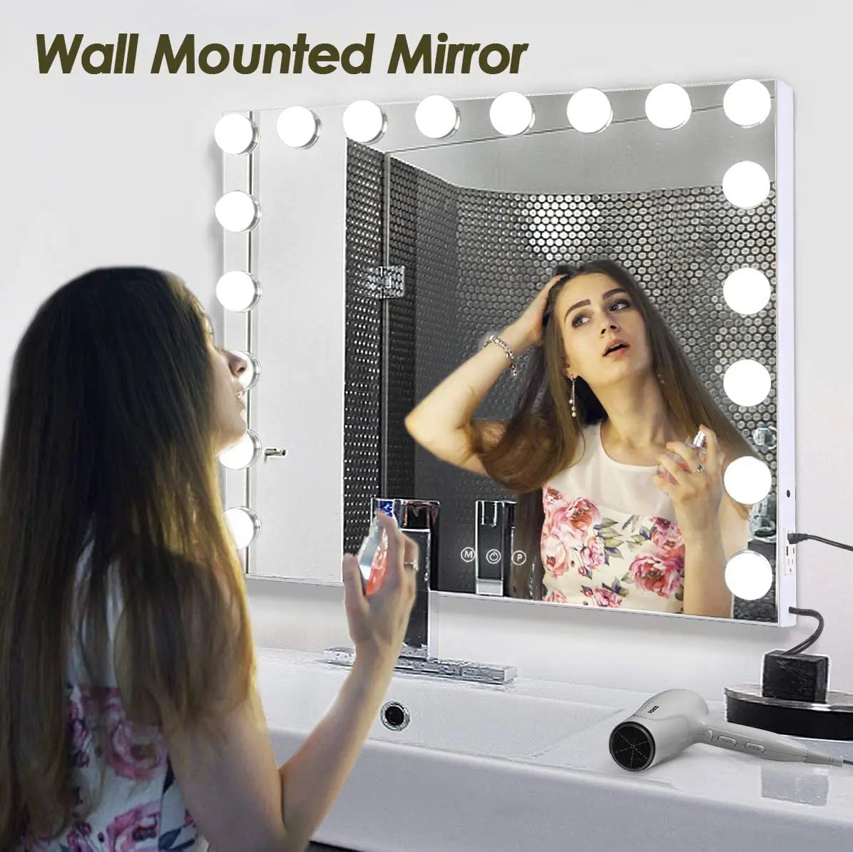 Large Hollywood Makeup Mirror with 18 LED Bulbs and USB Charging Port