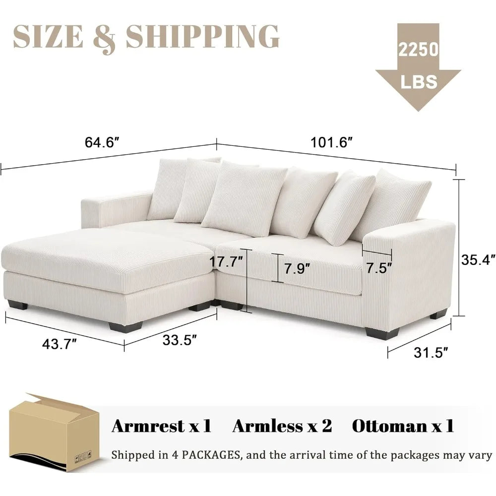 Ljustra Comfy L-Shaped Deep Seat Sectional Sofa 101.6" Modern Furniture