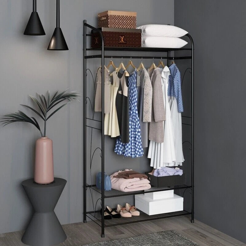 Ljustra Heavy Duty Black Metal Clothes Rack with Storage Shelves