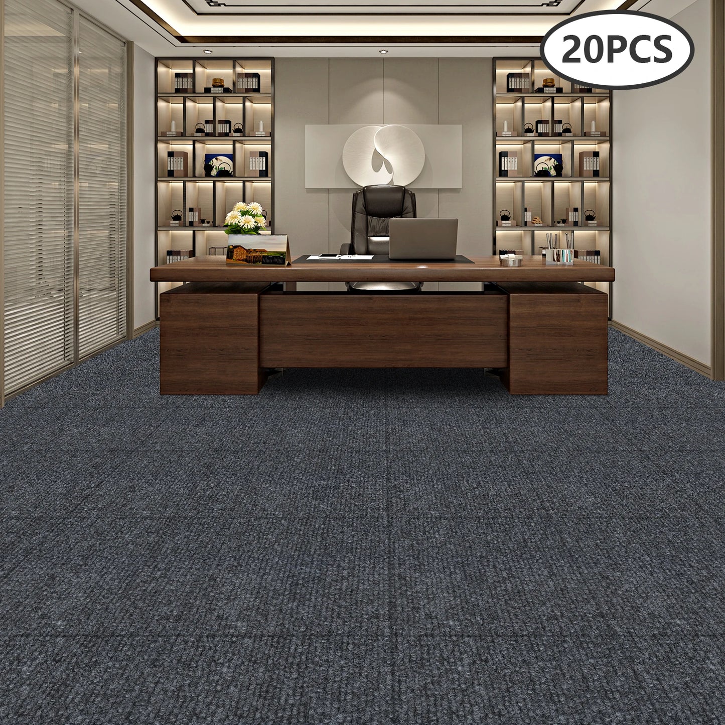 20PCS Self-adhesive Dark Grey Square Carpet Tiles for Home and Hotel