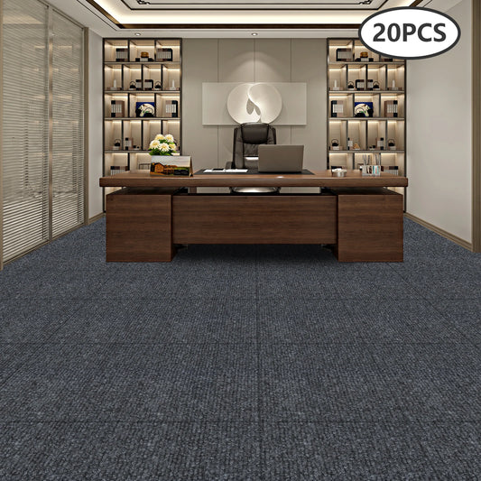 20PCS Self-adhesive Dark Grey Square Carpet Tiles for Home and Hotel