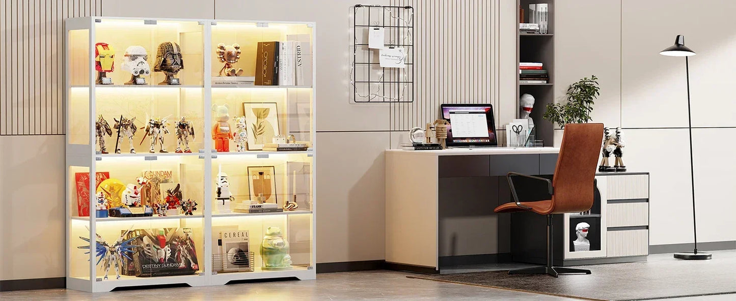 Display Cabinet 4-Tier Curio Cabinet Bookcase with LED Light for Collectibles