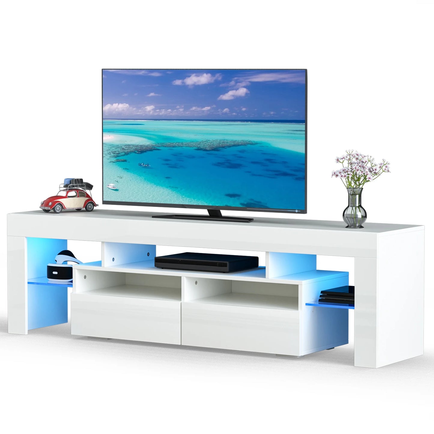 LED TV Stand Modern High Gloss Storage Cabinet with RGB Lighting
