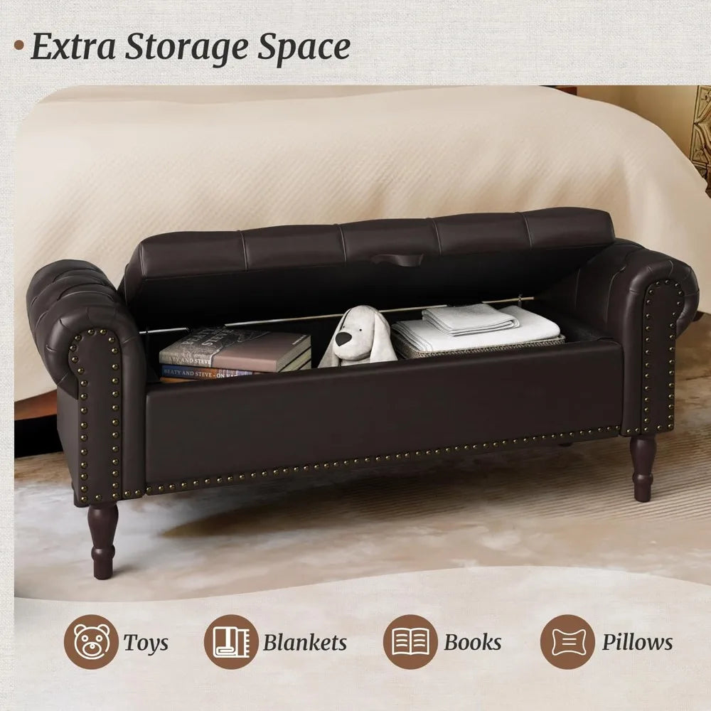 Ljustra 67 Inch Velvet Storage Ottoman King Size Bed Bench with Gold Legs