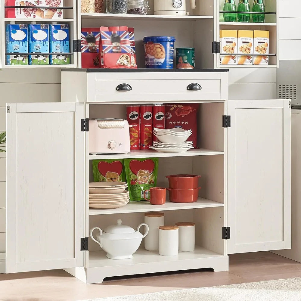 72 Inch High Kitchen Sideboard with Barn Doors Adjustable Shelves Storage