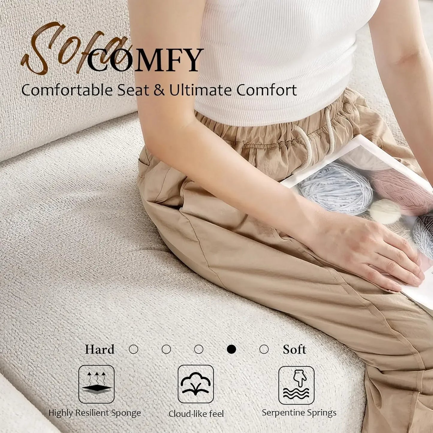 Chenille Beige Sofa Set w/ Storage Ottoman – 3-Seater & Loveseat, Comfy Couch for Living Room