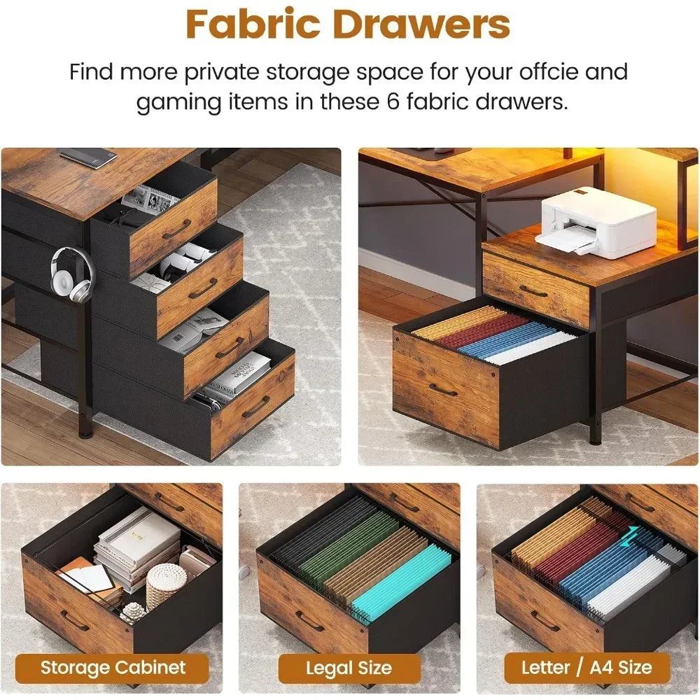 L-shaped Office Desk with 6 Drawers 108 Inch Corner Computer Desk