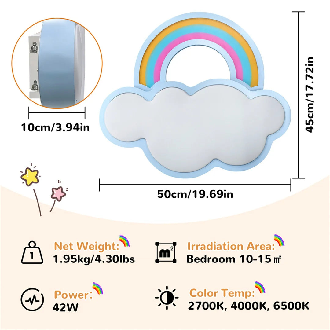 Kids Bedroom Ceiling Light Cloud Rainbow Ceiling Lamp Dimmable Fixture