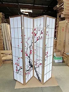 BlossomView Japanese Room Divider 6 Panel Plum Motifs Modern Privacy Screen