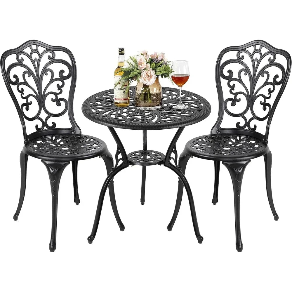 3 Piece Outdoor Bistro Table Set Cast Aluminum Patio Table Chairs Umbrella