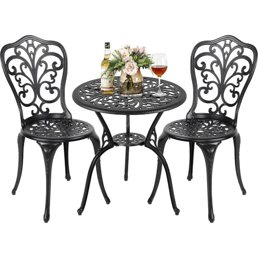 3 Piece Outdoor Bistro Table Set Cast Aluminum Patio Table Chairs Umbrella