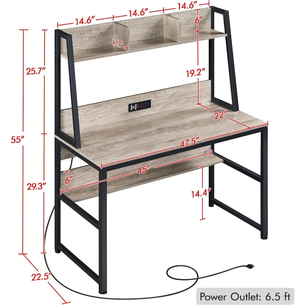 Home Office Writing Desk with USB Ports Power Outlets Compact Storage