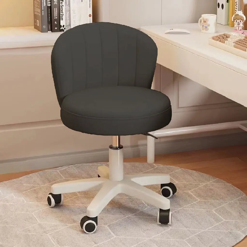 Small Round Rolling Desk Chair Armless PU Leather Height Adjustable