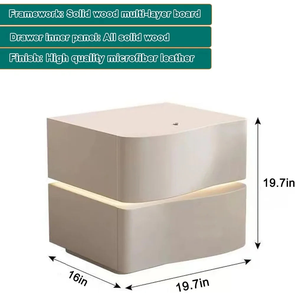 Solid Wood Nightstand with LED Tubes Modern 2 Drawer Bedside Table