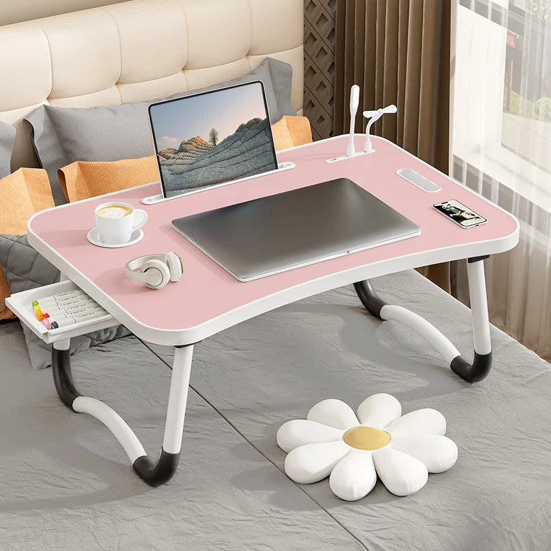 Portable Laptop Desk with USB Light Fan Cup Holder and Tablet Slot