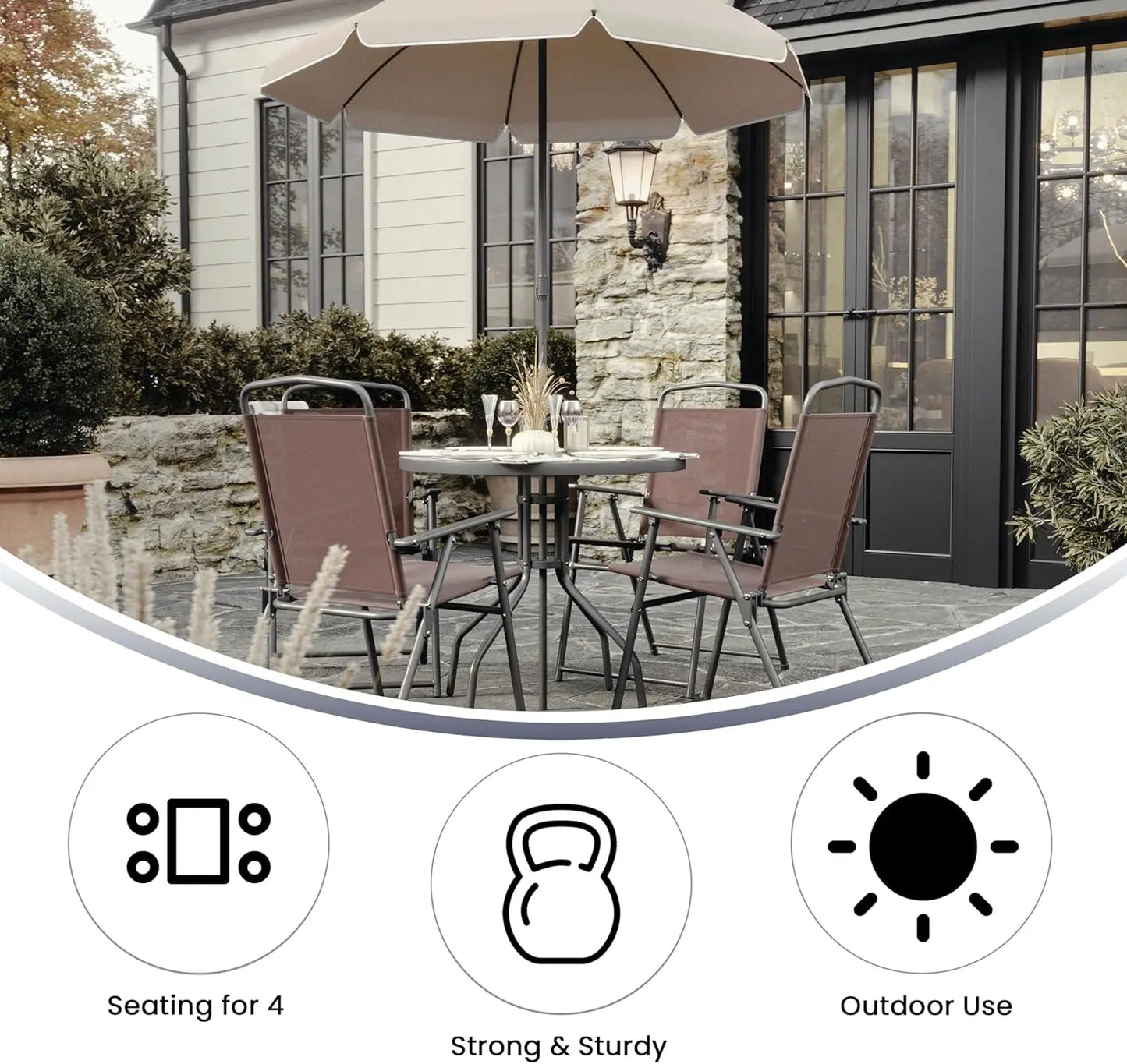 Nantucket 6 Piece Patio Dining Set with Glass Table Umbrella Chairs