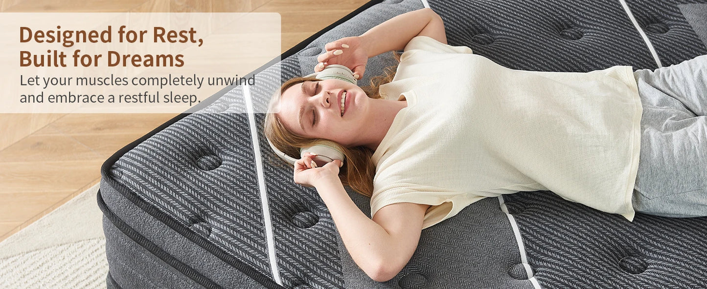 Ljustra King 12 Inch Hybrid Mattress Memory Foam Pocket Springs Pressure Relief