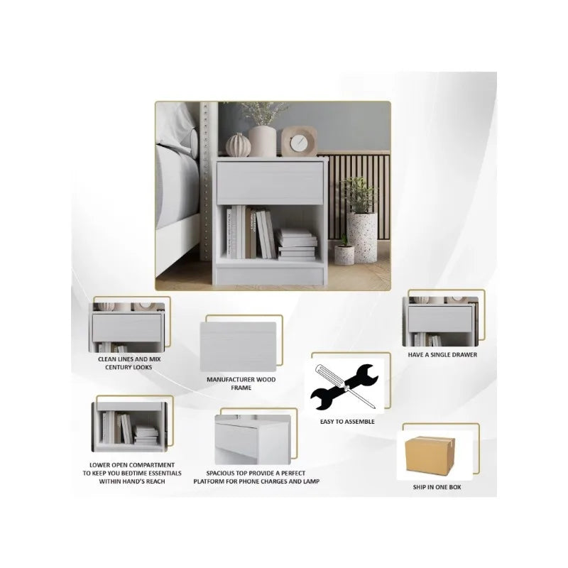Versatile Wood Side Table Minimalist Nightstand with Drawer for Living Room