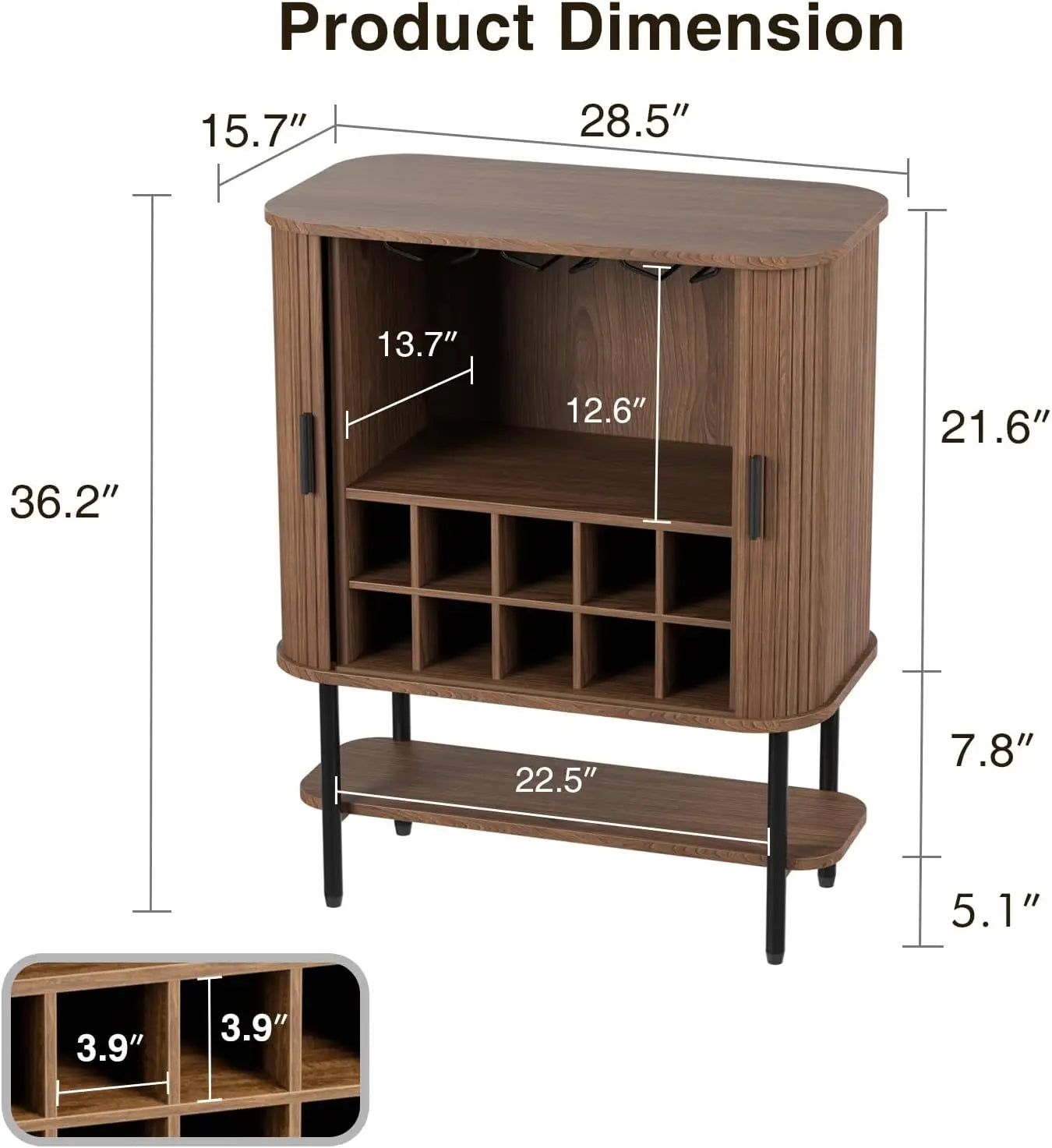 Ljustra Coffee Bar Cabinet Storage Fluted Wine Rack Buffet Sideboard