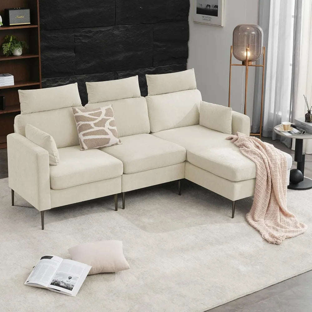 L-Shaped Sectional Sofa 90.6" Modern 3-Seater Convertible Couch