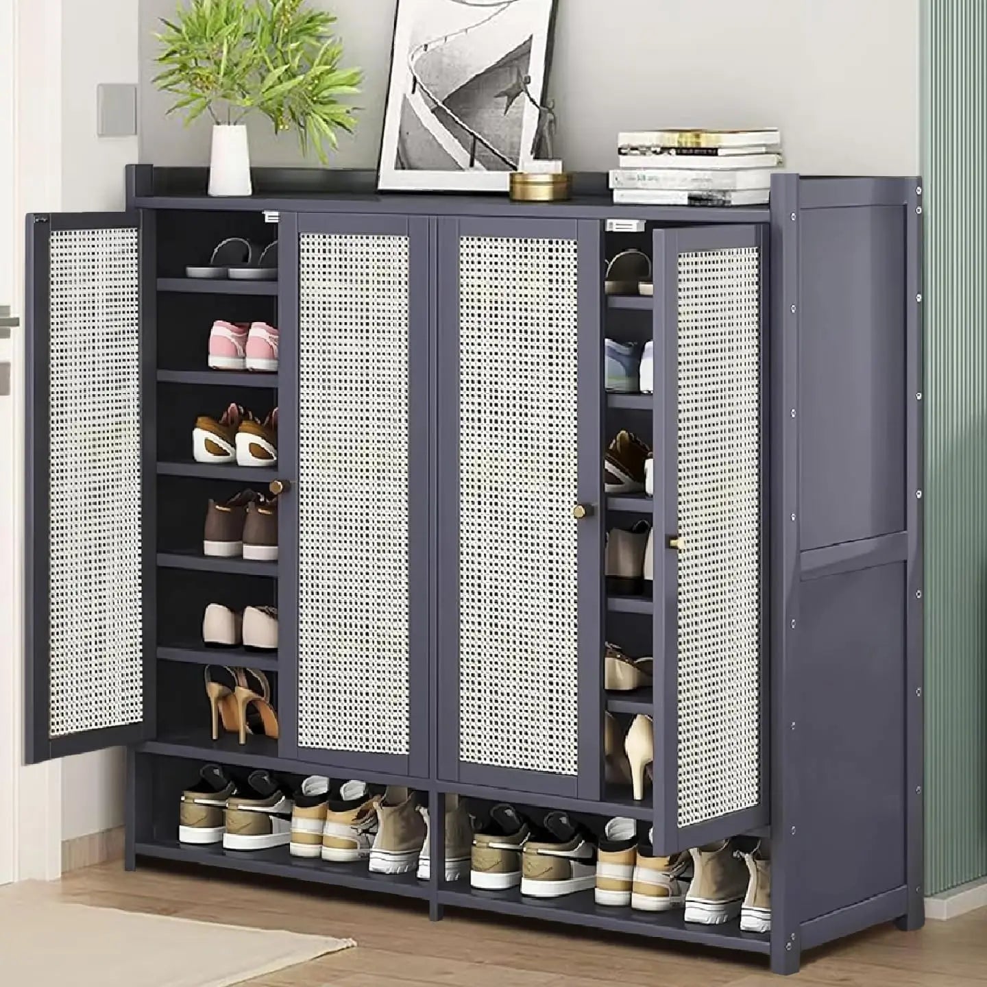 Bamboo Shoe Cabinet 8-Tier Freestanding Storage Organizer Rack for Shoes