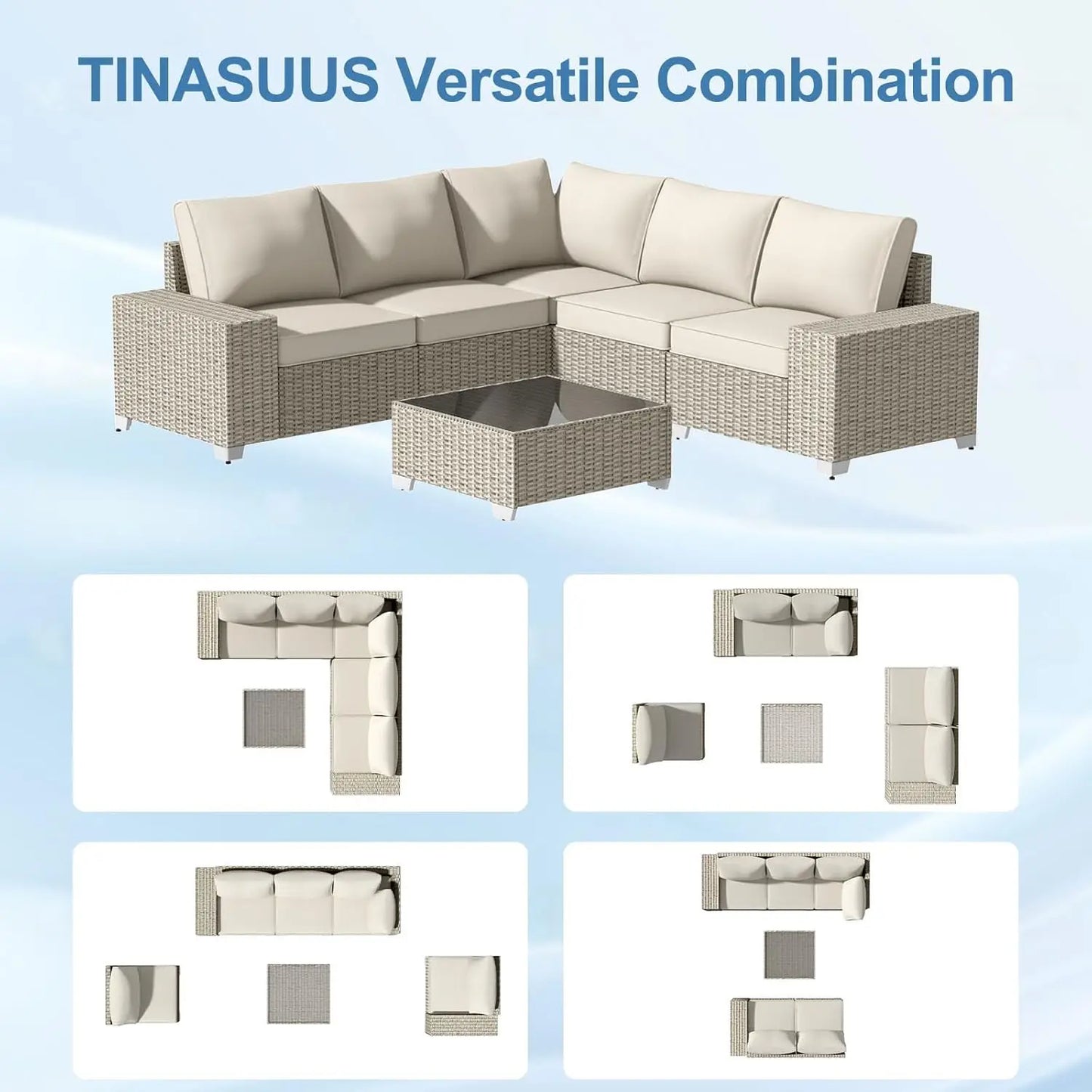 6-Piece All Weather Rattan Sectional Conversation Set with Cushions