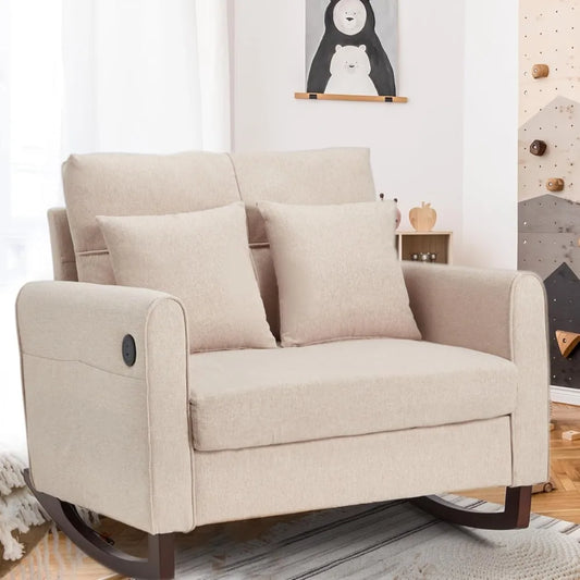 Oversize Rocking Chair Nursery High Back Armchair with USB Side Pocket