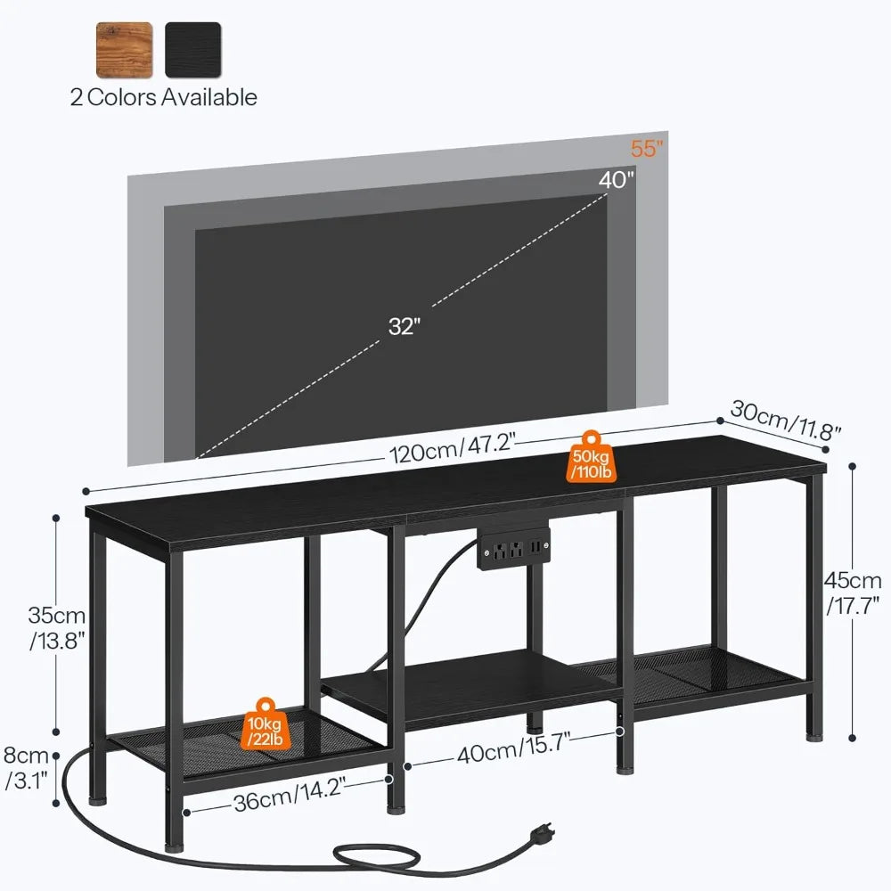 TV Stand with Charging Station LED Entertainment Center for 55 Inch TV